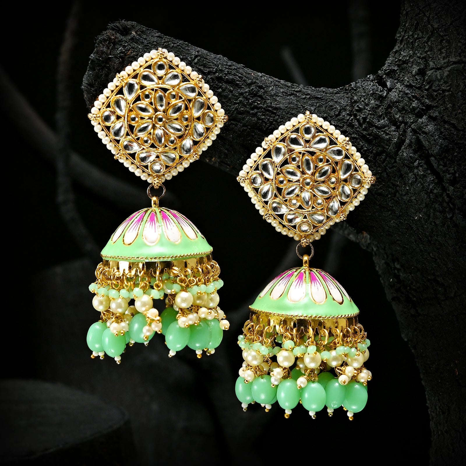 Golden Twilight Jhumkas - (JK-05) Chikoo