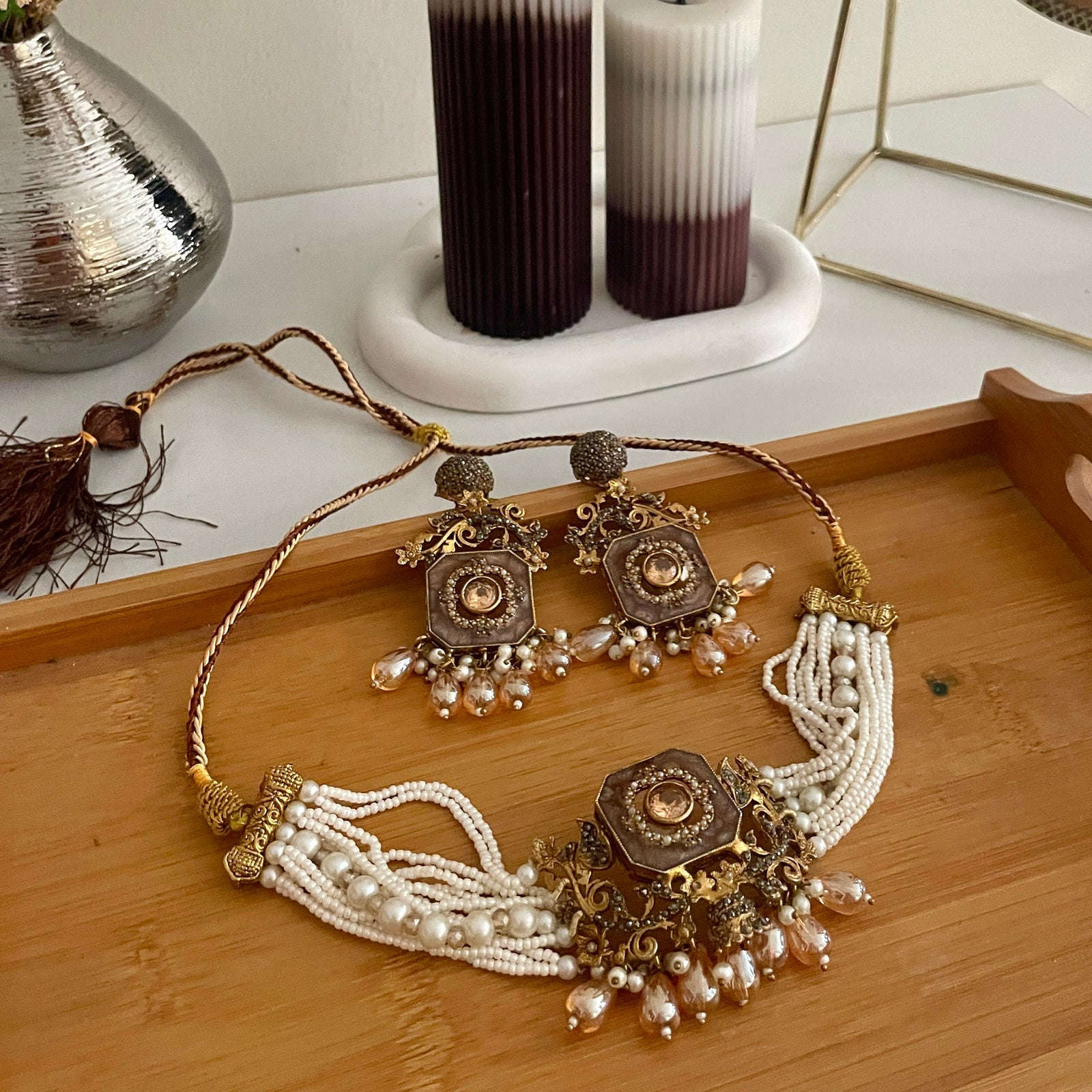 Naureen Half Choker Set - CS-44 Chikoo