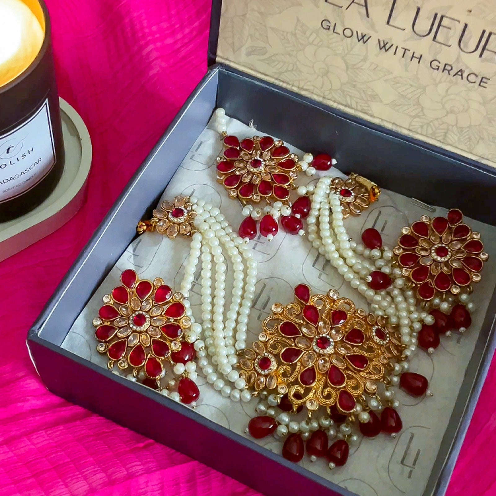 Pearl Zircon Choker Set (CS-01) Chikoo