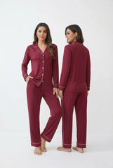 Women's "Midnight Merlot" Button-Down Lounge Set 🍷✨ | Old Money Aesthetic