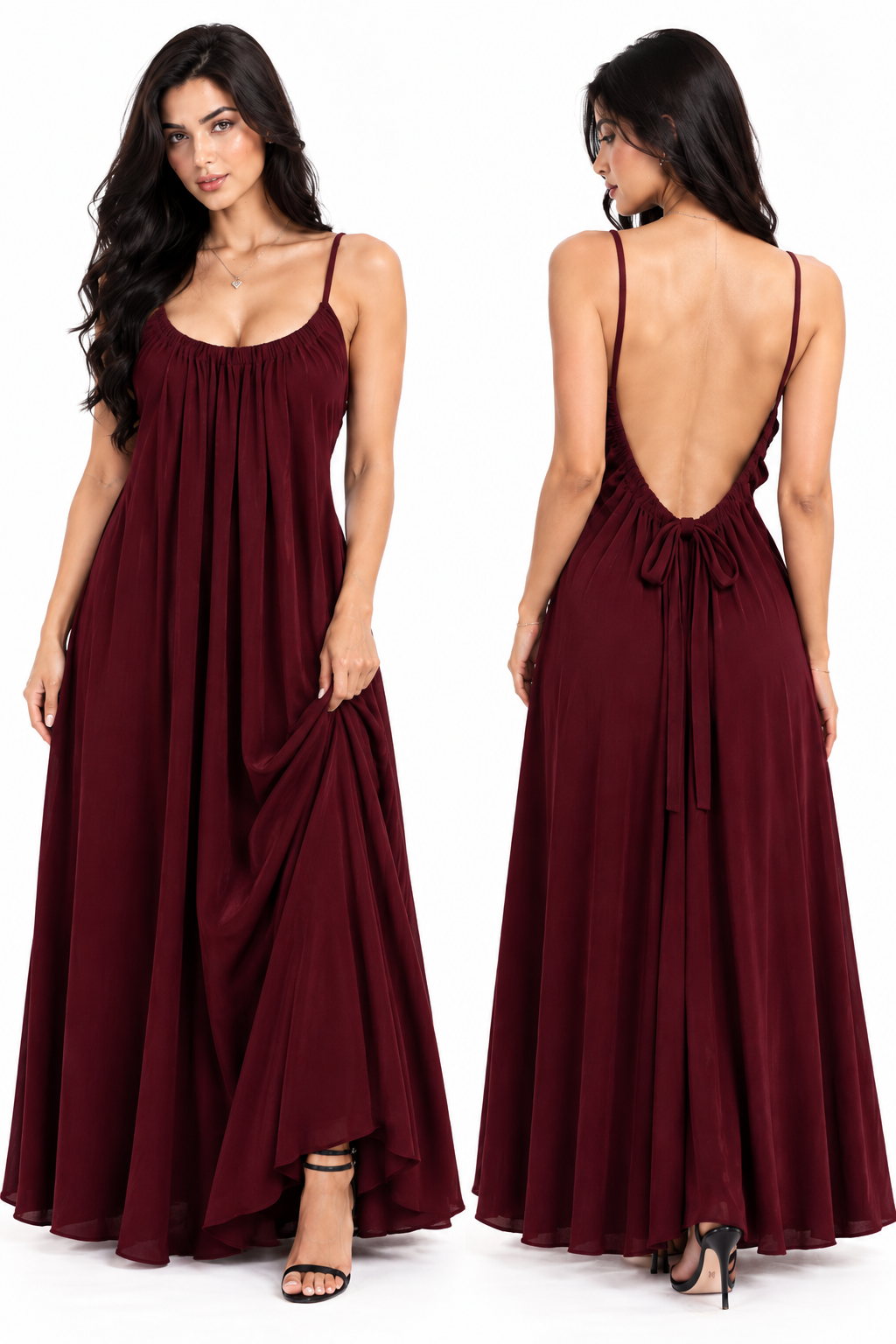Women's Burgundy Elegance Backless Dress Sophisticated & Alluring 🍷✨ (CNS-079)