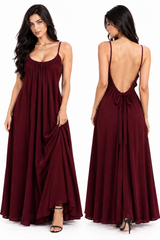 Women's Burgundy Elegance Backless Dress Sophisticated & Alluring 🍷✨ (CNS-079)