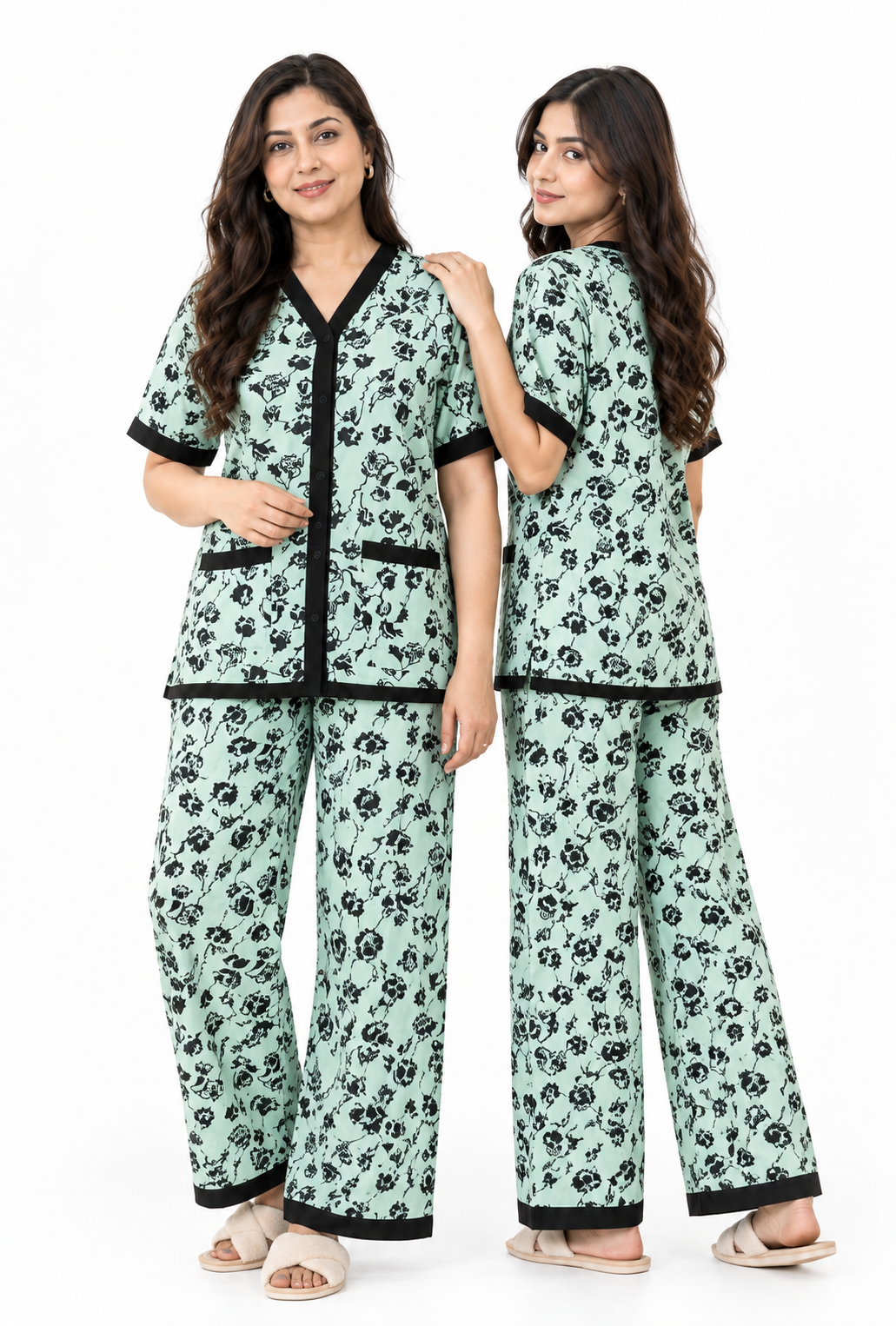 Women's Mint Garden Pajama Set Fresh & Timeless 🌿🖤 (CNS-081)
