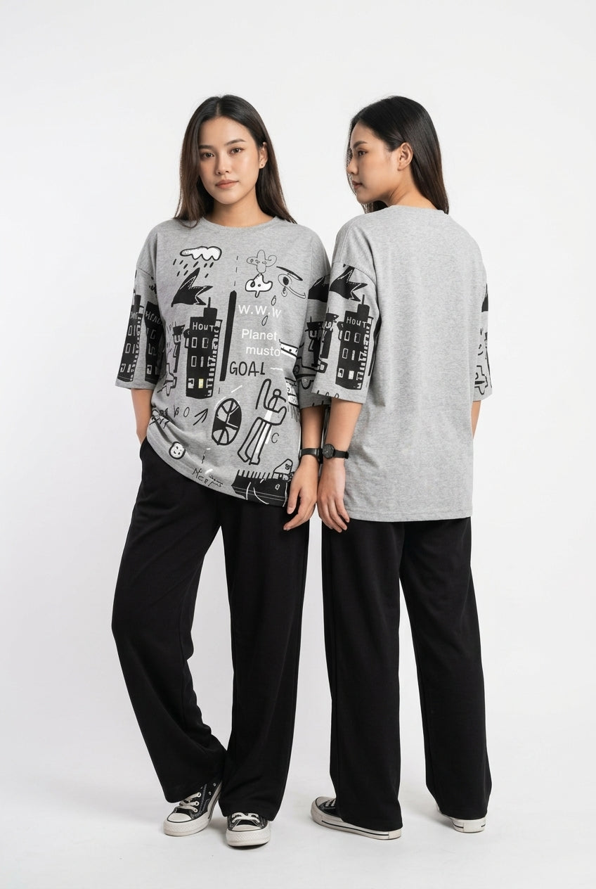 Women Doodle Art Oversized PJs Set 🎨✨