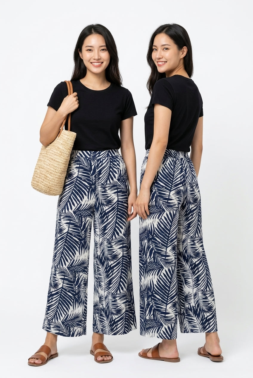 Women Tropical Leaf Wide Leg Pants Set 🌿✨