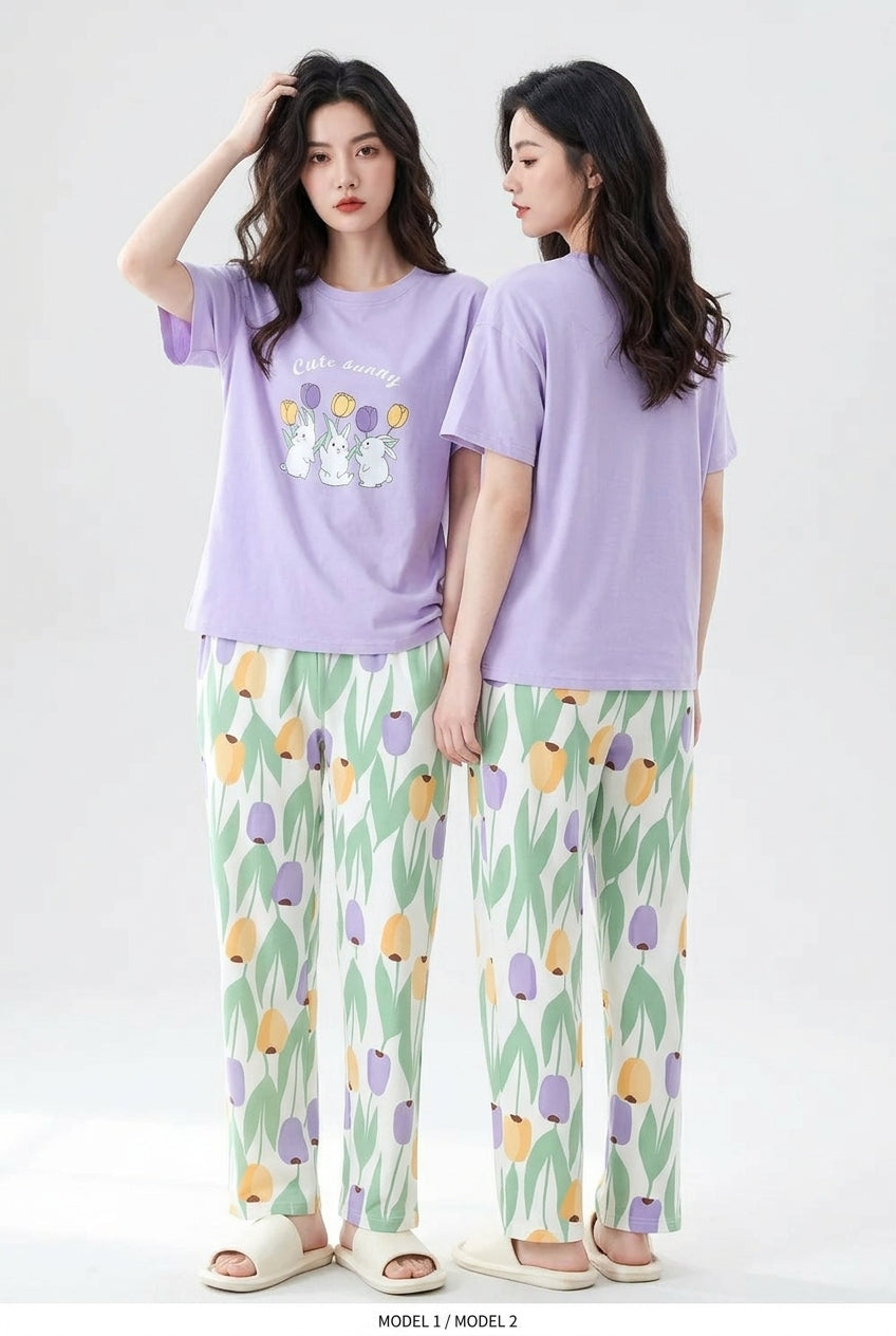 Women's Cute Bunny Tulip PJs Set 🐰🌷