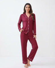 Women's "Midnight Merlot" Button-Down Lounge Set 🍷✨ | Old Money Aesthetic