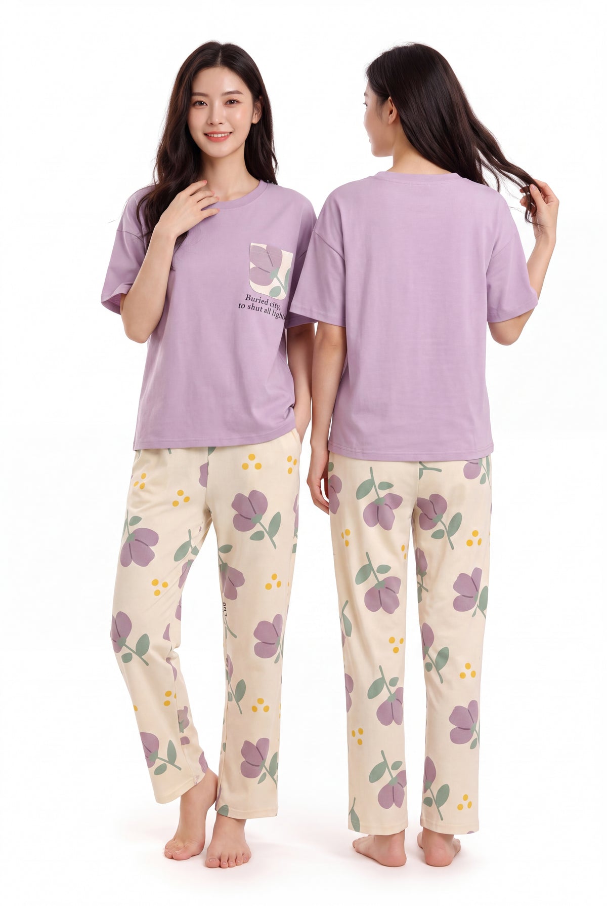 Women's Botanical Bliss Elevated Comfort Pajama Set 🌿💜 (CNS-049)