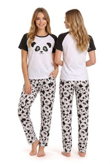 Women's White & Black Panda Printed Pyjama Set | Soft Cotton Nightwear 🐼 Chikoo