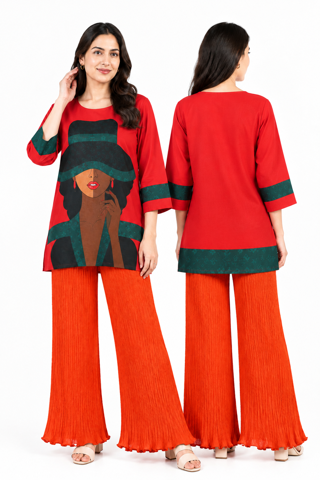 Women's Crimson Courage Pajama Set Striking & Bold 🔴💚 (CNS-077)