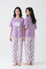 Women's Smiley Flower Checker Heart PJs Set 🌸💜
