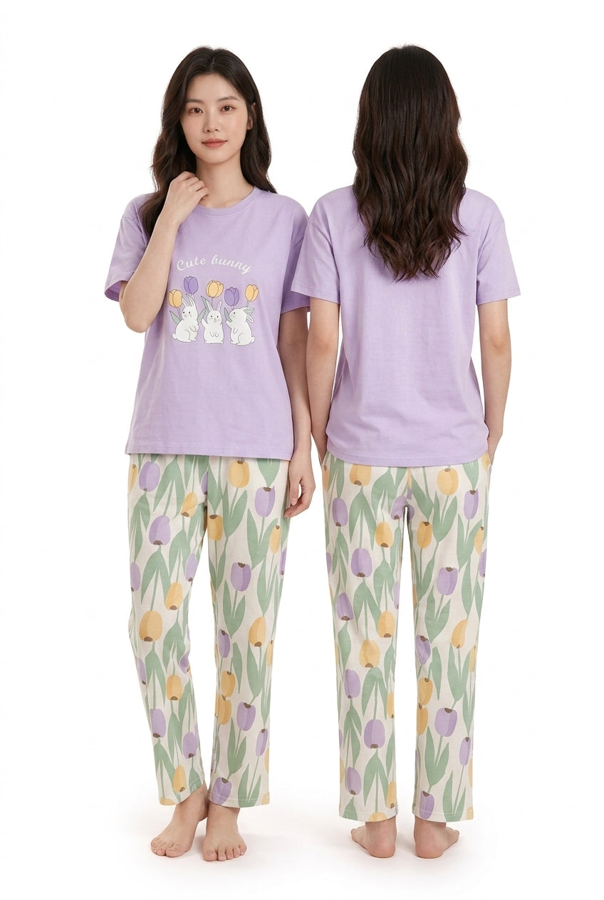 Women's Cute Bunny Tulip PJs Set 🐰🌷 (CNS-040)