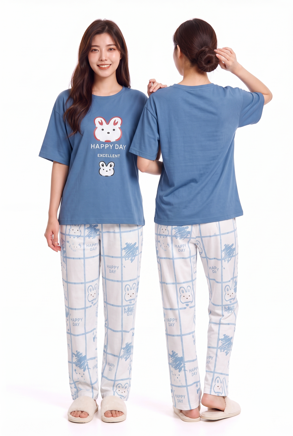 Women's Excellent Day Pajama Set Optimistic & Calm 💙🐰 (CNS-065)