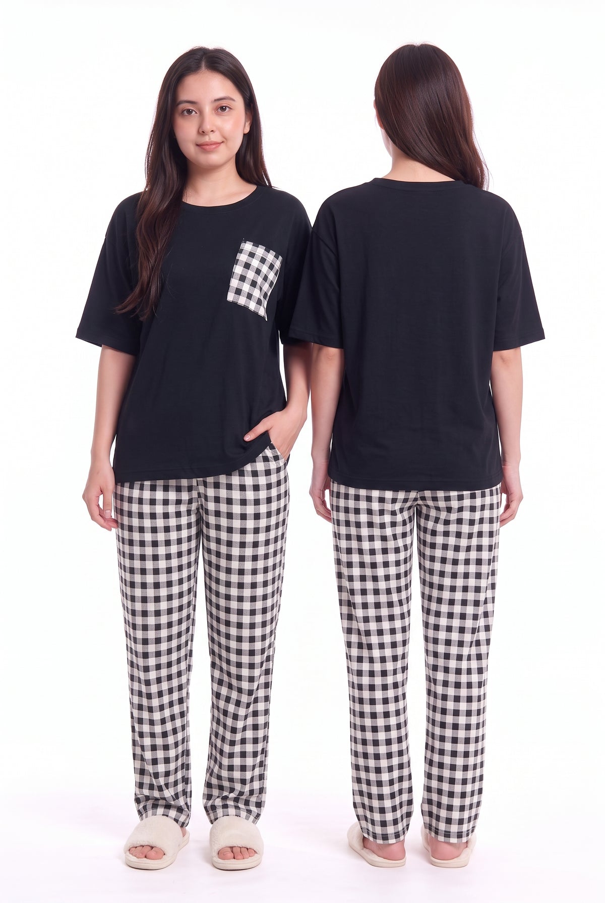 Women's Classic Gingham Pajama Set Crisp & Timeless ⬜⬛ (CNS-050)
