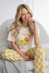 Women's Happy Vibes Checkered Comfort Pajama Set 🌼💛 (CNS-003)