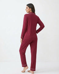 Women's "Midnight Merlot" Button-Down Lounge Set 🍷✨ | Old Money Aesthetic