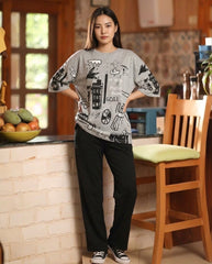 Women Doodle Art Oversized PJs Set 🎨✨