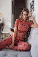 Women's I Love You Heart Script All-Over Pajama Set 💗✨ (CNS-017)