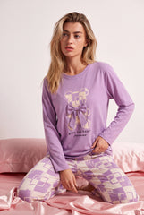 Women's Give Heart Forever Bear Long Sleeve Pajama Set 💜🎀 (CNS-011)