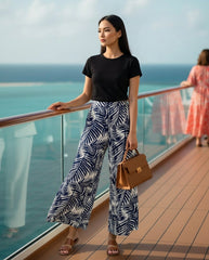 Women Tropical Leaf Wide Leg Pants Set 🌿✨