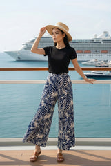Women Tropical Leaf Wide Leg Pants Set 🌿✨ (CNS-041)