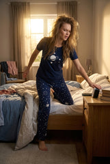 Women's Navy Blue Galaxy Printed Pyjama Set | Soft Cotton Nightwear 🌙⭐ (CNS-033)