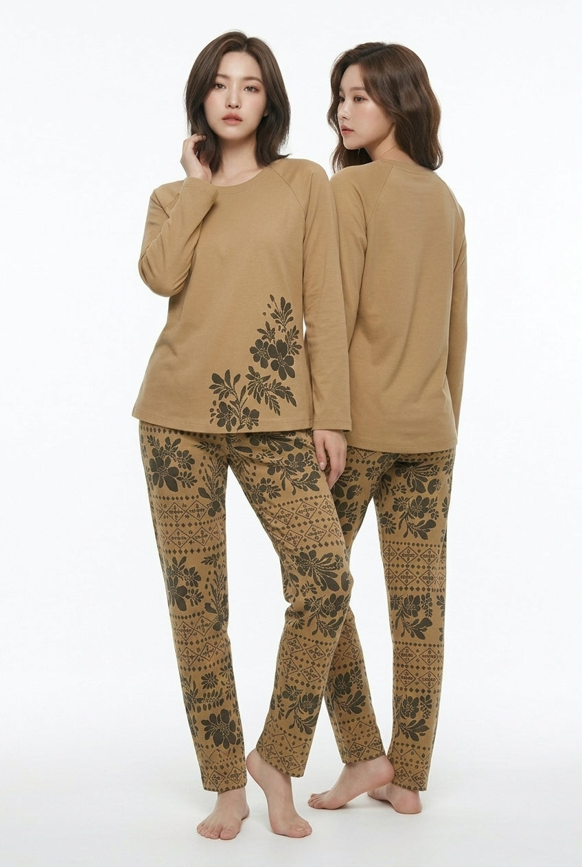 Women's "Matcha Morning" Floral Lounge Set 🤎🌿 | Neutral Boho Aesthetic