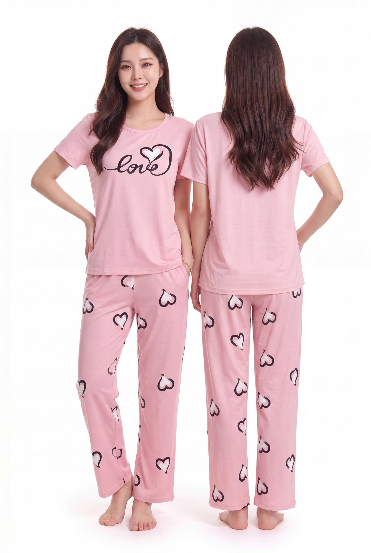 Women's Love Script Heart Print Comfort Pajama Set 💕✨ (CNS-004)