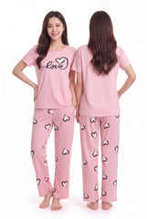 Women's Love Script Heart Print Comfort Pajama Set 💕✨ (CNS-004)