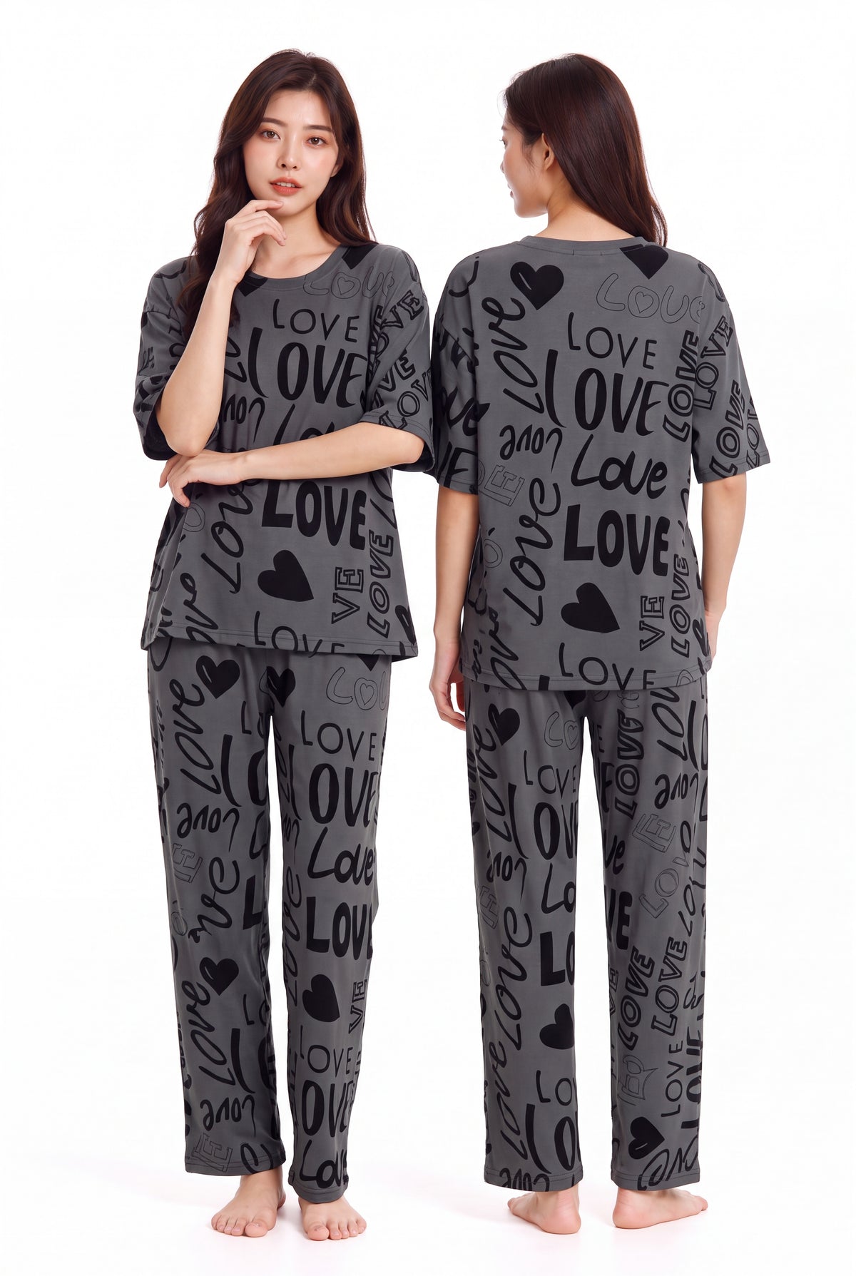 Women's Love Script Minimalist Print Pajama Set 🖤✨ (CNS-015)