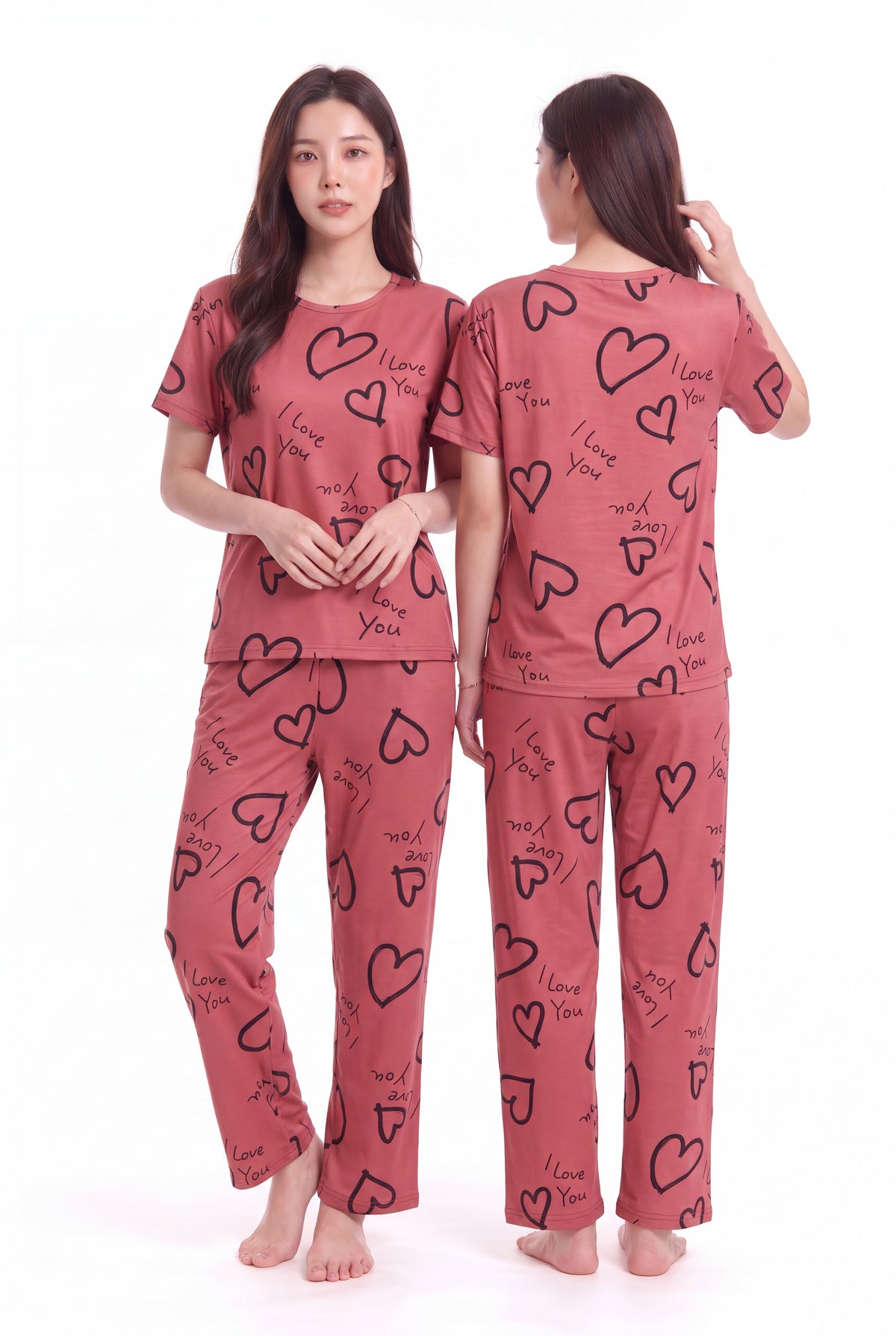 Women's I Love You Heart Script All-Over Pajama Set 💗✨ (CNS-017)