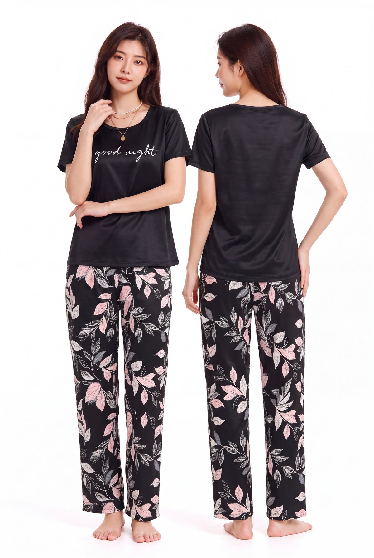 Women's Good Night Botanical Leaf Pajama Set 🖤🍃 (CNS-020)