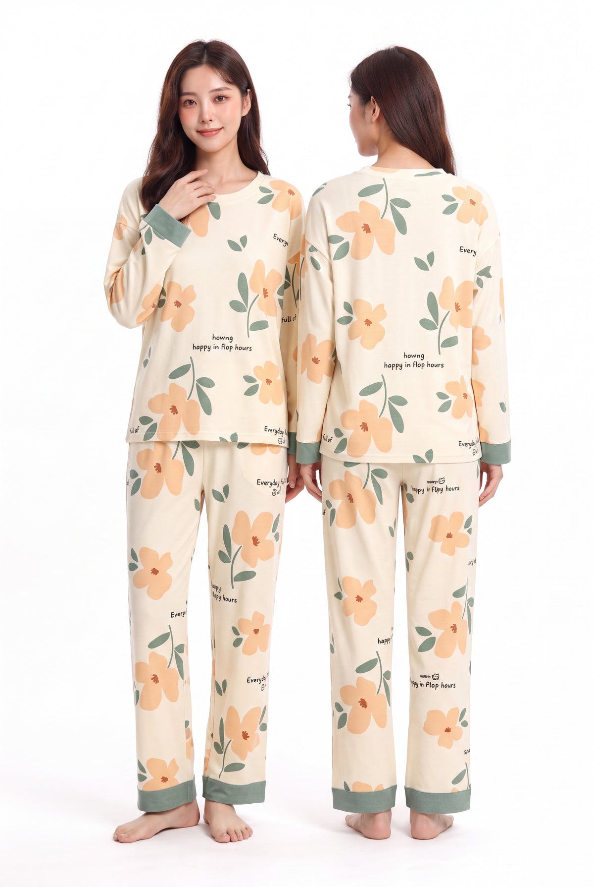 Women's Happy Flop Hours Botanical Garden Pajama Set 🧡🌼 (CNS-021)