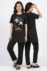 Women's "Lazy Panda" Cozy Lounge Set 🐼🖤 | Black Polka Dot Sleepwear