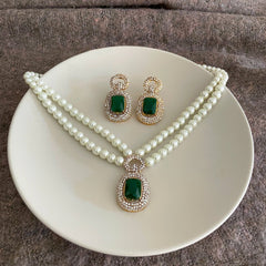 Dur e Husun Pearl & Emerald Grandeur Necklace Set - S-52