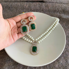 Dur e Husun Pearl & Emerald Grandeur Necklace Set - S-52