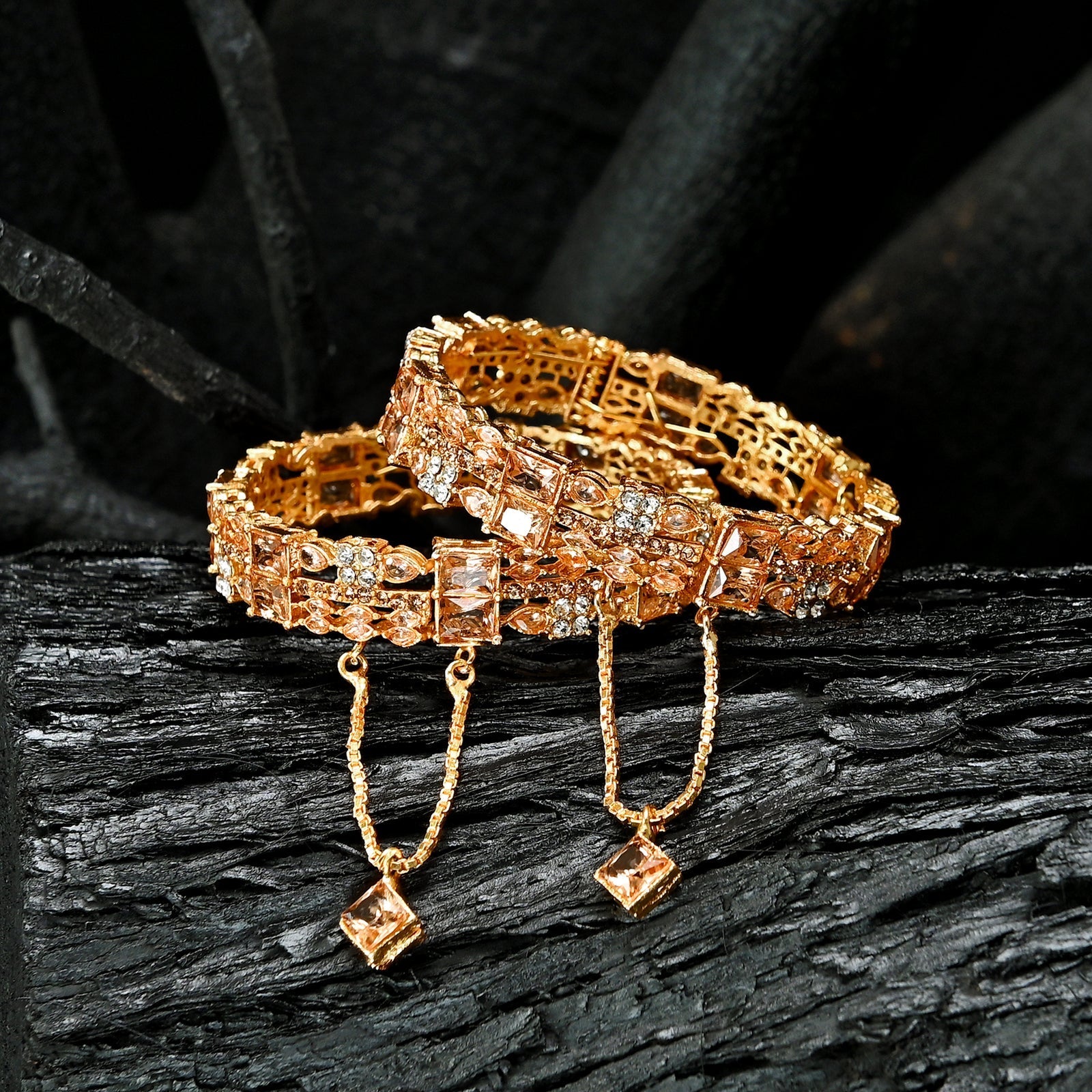 Crimson and Gold Fusion Zircon Bangles - BN-40