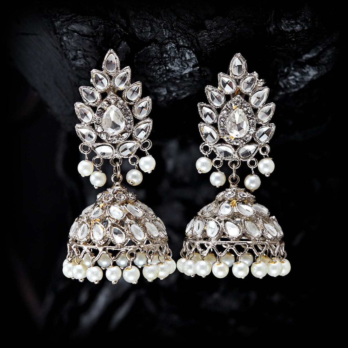 Moonlit Crystal Jhumke -(JK-03)